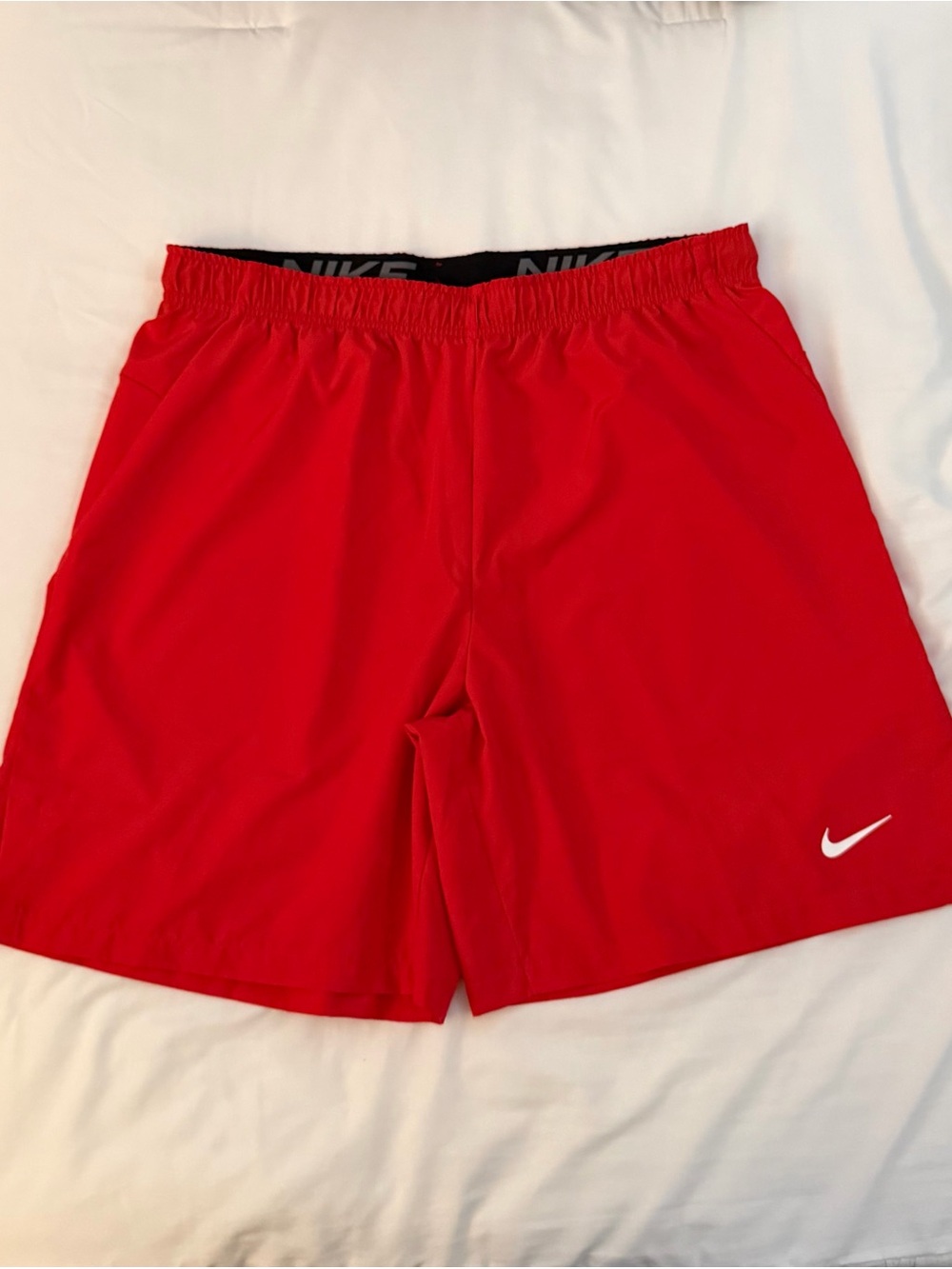 Nike Men’s Red Athletic Shorts with White Swoosh